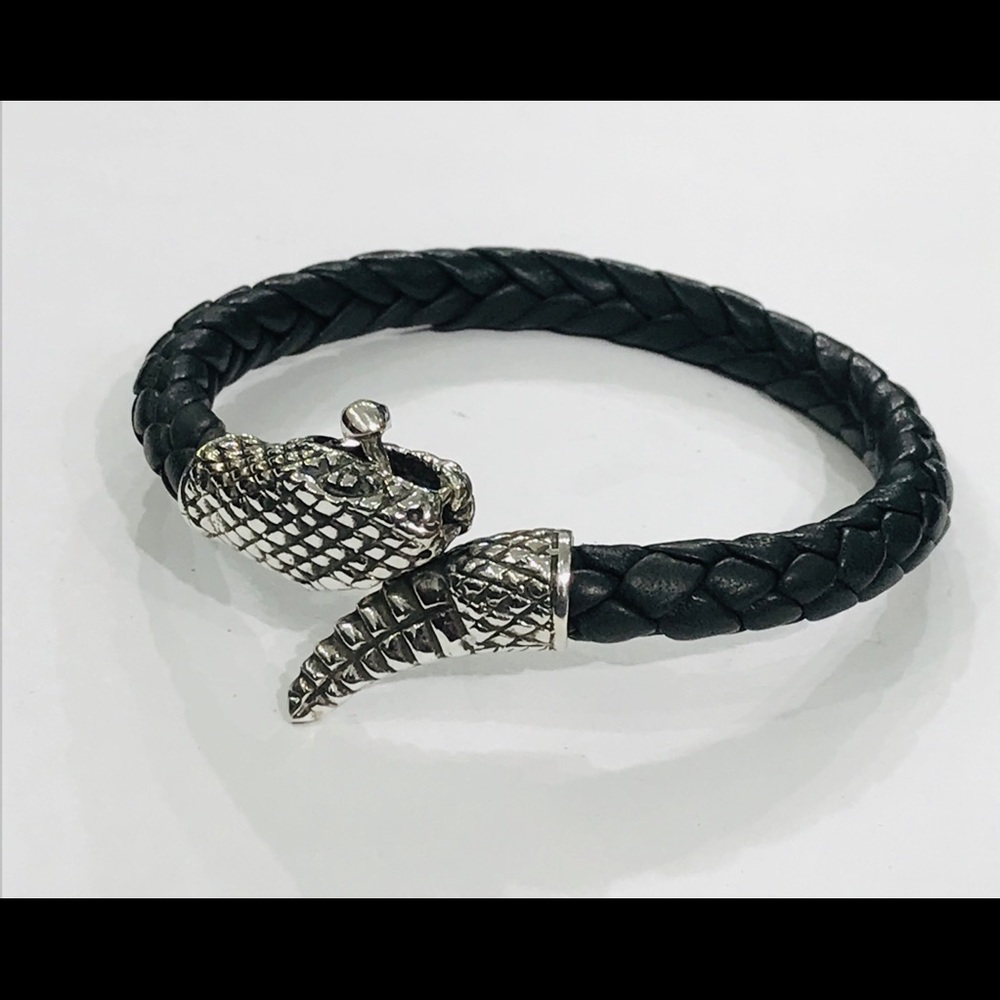 925 sterling silver snake  with leather